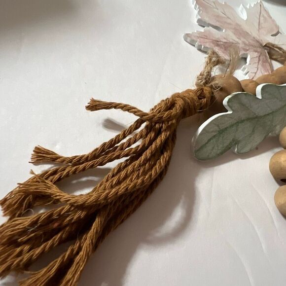 CLEARANCE! Fall Leaf Garland Wooden Beads Jute Tassels Hooks Decor Thanksgiving - Picture 5 of 5